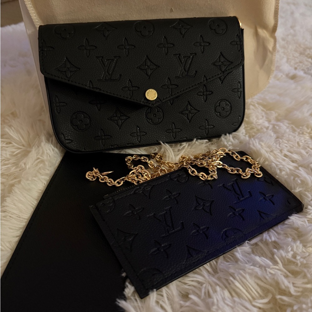 Black Monogram Envelope Clutch with Chain